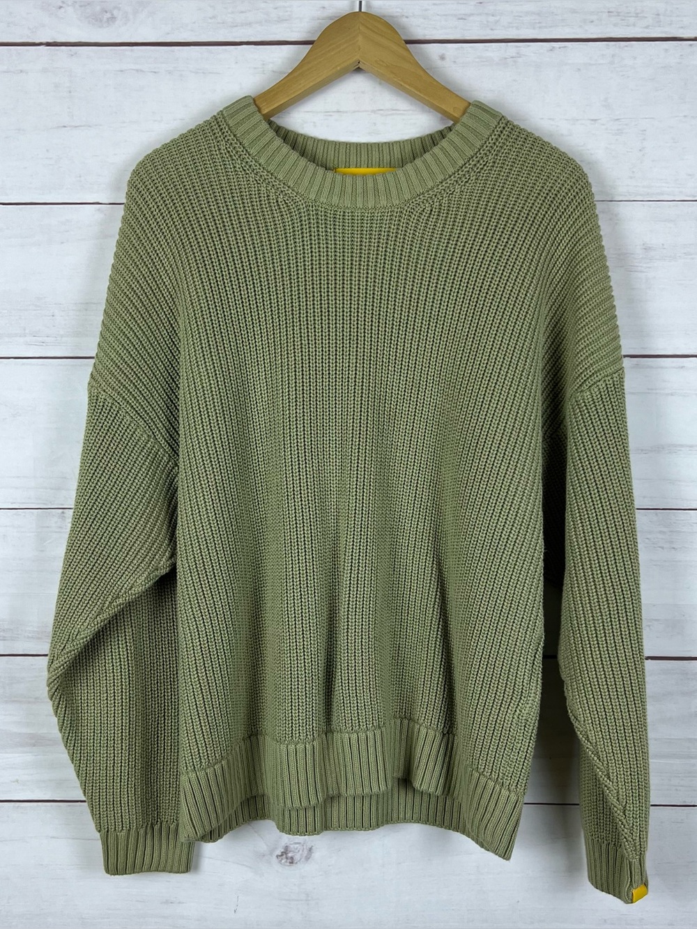 Yellow Label Co Sweater Mens Large Green Pullover Stretch Knit Fisherman